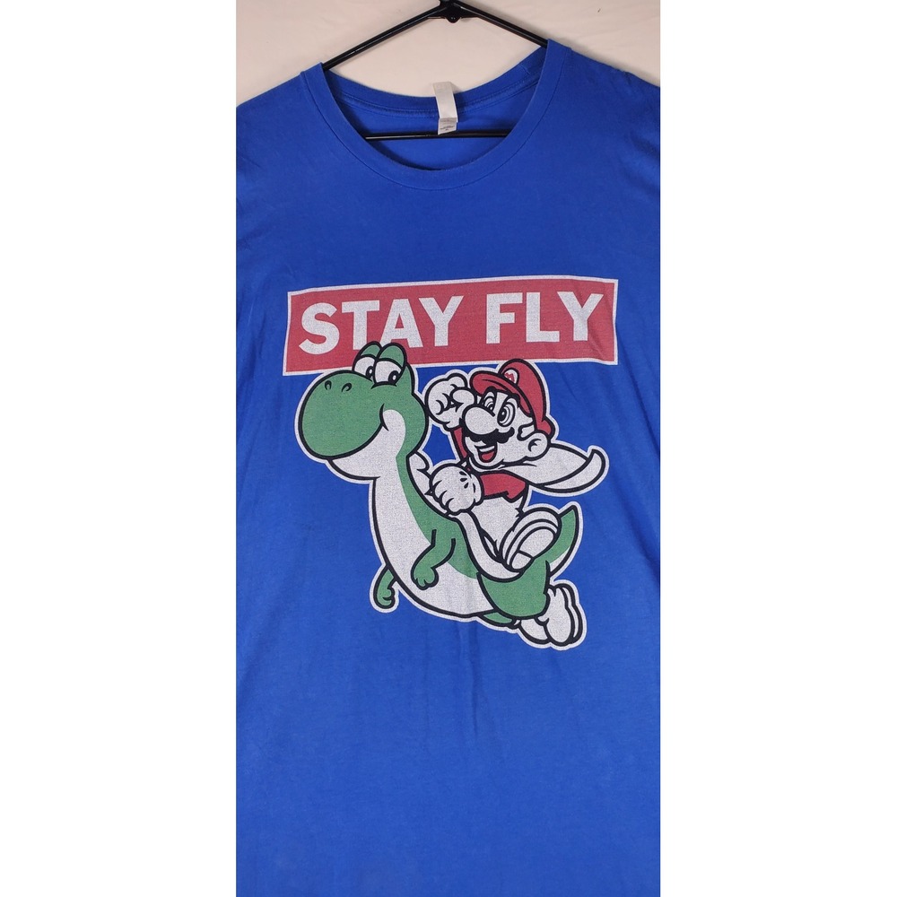 Bella+Canvas Mens Stay Fly Mario Yoshi Graphic T-Shirt Blue XL Short Sleeve Tee